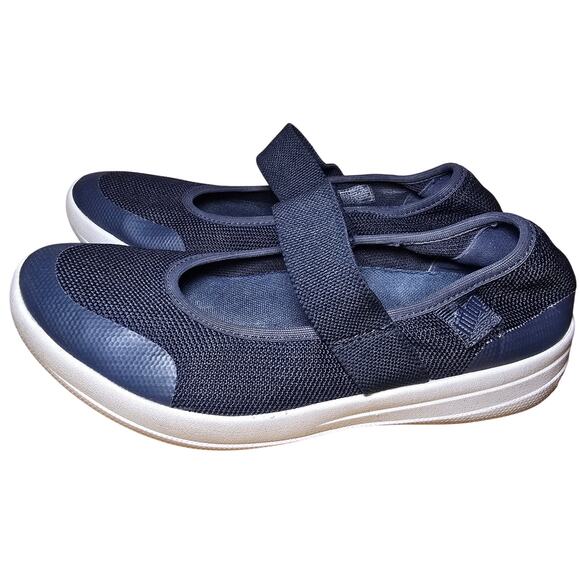 Fitflop Women Uberknit Mary Jane Ballerina 6.5 Flat Slip-on Shoe Comfort Navy - Picture 2 of 8